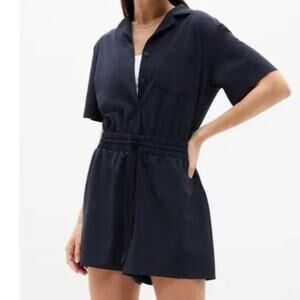 Athleta Avenue Short Sleeve Romper, Navy Blue, Size Medium